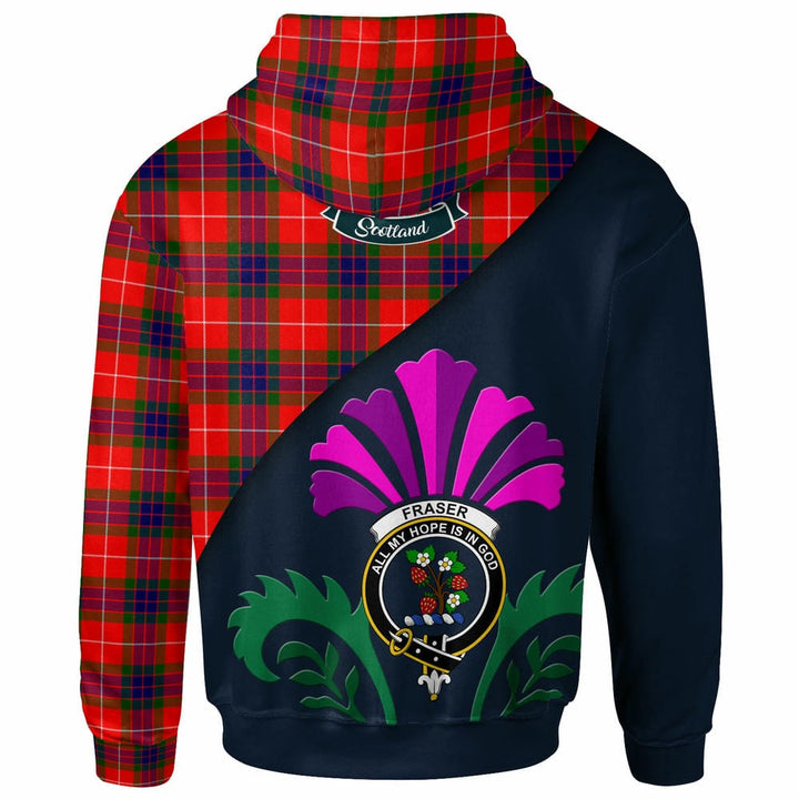 Scottish Fraser (of Lovat) Clan Crest Tartan Hoodie - Scotland Thistle Style Back Side Tartan Plaid
