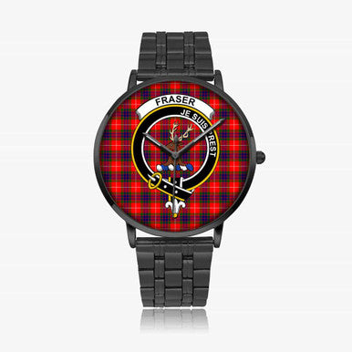 Scottish Fraser Clan Crest Tartan Instafamous Steel Quartz Watches Tartan Plaid Black 1