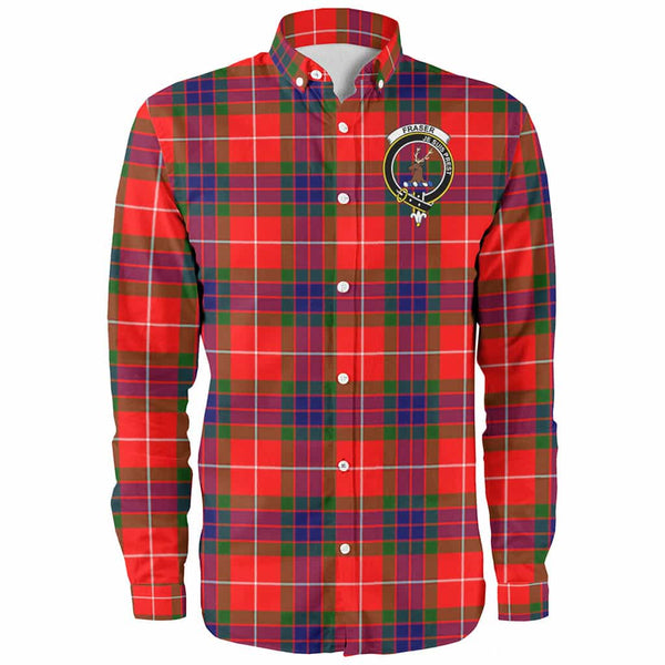 Scottish Fraser Clan Crest Tartan Long Sleeve Shirt Front Side Tartan Plaid