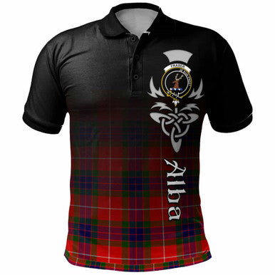 Scottish Fraser Clan Crest Tartan Polo Shirt - Alba Gu Brath Family Crest Celtic Inspired Front Side Tartan Plaid
