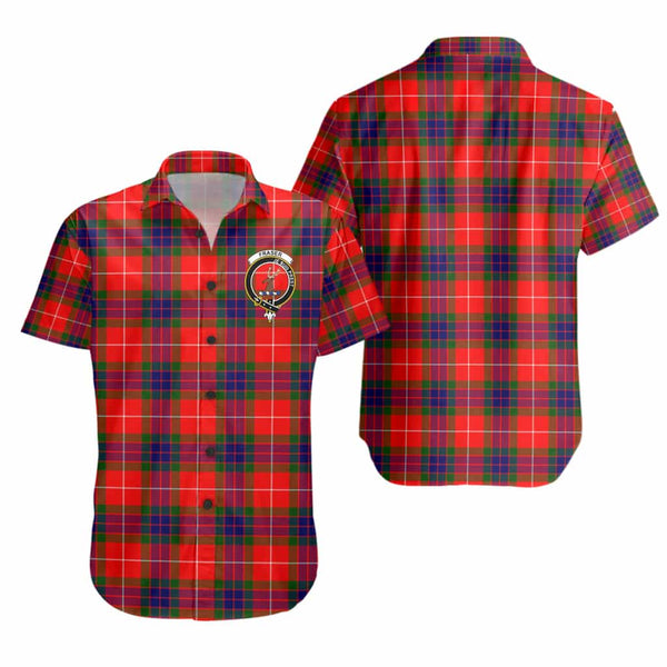 Scottish Fraser Clan Crest Tartan Short Sleeve Shirt Tartan Plaid