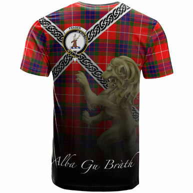 Scottish Fraser Clan Crest Tartan T-Shirt - Celtic With Scotland Lion Back Side Tartan Plaid