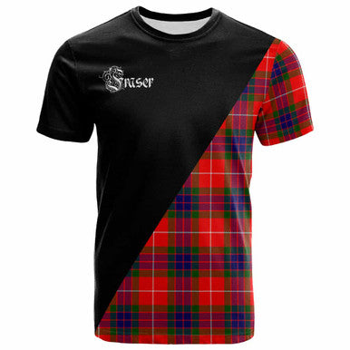 Scottish Fraser Clan Crest Tartan T-Shirt - Military Logo Front Side Tartan Plaid