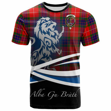 Scottish Fraser Clan Crest Tartan T-Shirt - Scotland Lion Front Side Tartan Plaid