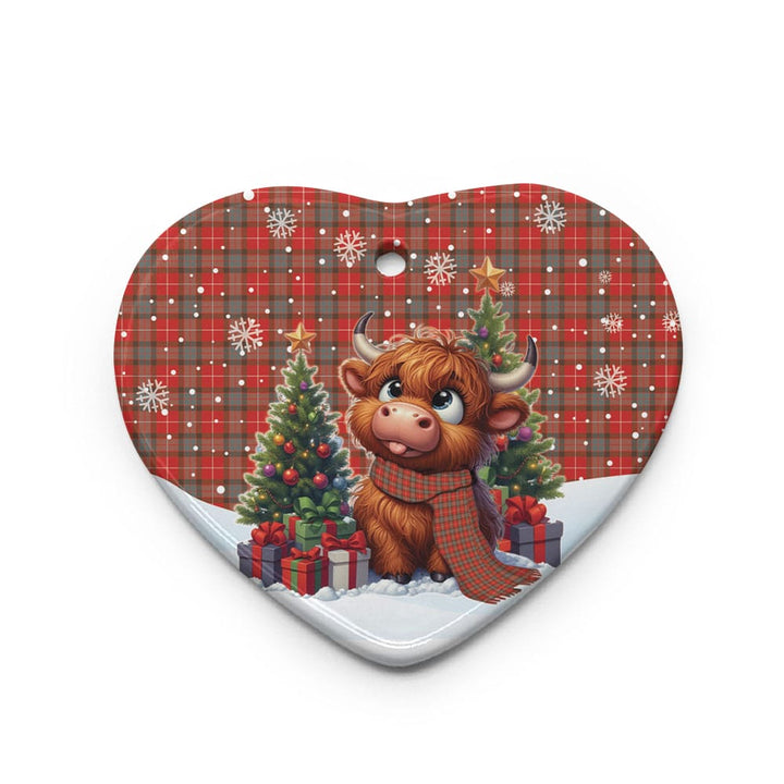 Scottish Fraser Weathered Clan Tartan Ceramic Ornament Cute Highland Cow Christmas Heart Style Tartan Plaid