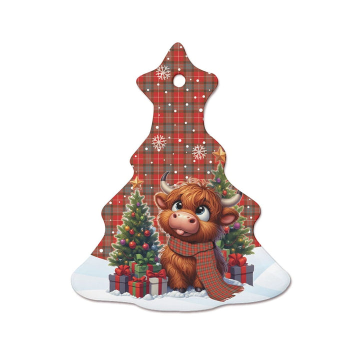 Scottish Fraser Weathered Clan Tartan Ceramic Ornament Cute Highland Cow Christmas Tree Style Tartan Plaid