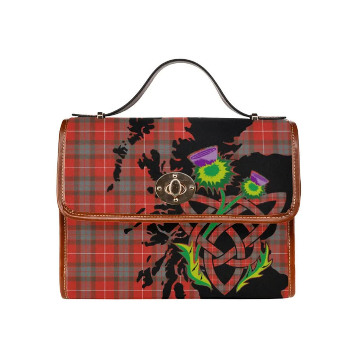Scottish Fraser Weathered Clan Tartan Waterproof Canvas Bag With Thistle Tartan Plaid 1