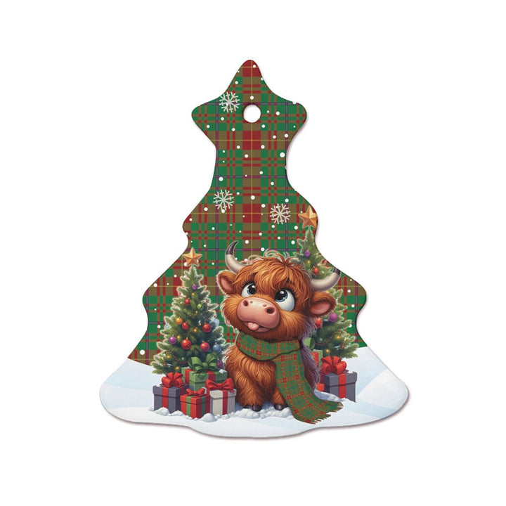 Scottish Fulton Clan Tartan Ceramic Ornament Cute Highland Cow Christmas Tree Style Tartan Plaid