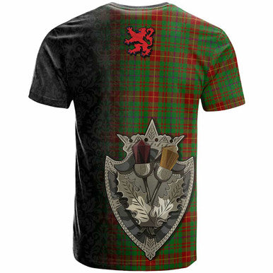 Scottish Fulton Clan Tartan T-Shirt - Half Thistle Flowers Celtic Design Back Side Tartan Plaid