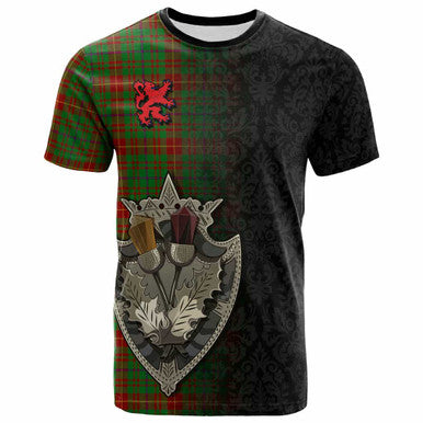 Scottish Fulton Clan Tartan T-Shirt - Half Thistle Flowers Celtic Design Front Side Tartan Plaid
