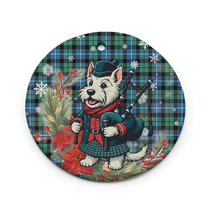 Scottish Galbraith Ancient Clan Tartan Ceramic Ornament Cute Scottish Terrier Dog Circle Style Tartan Plaid