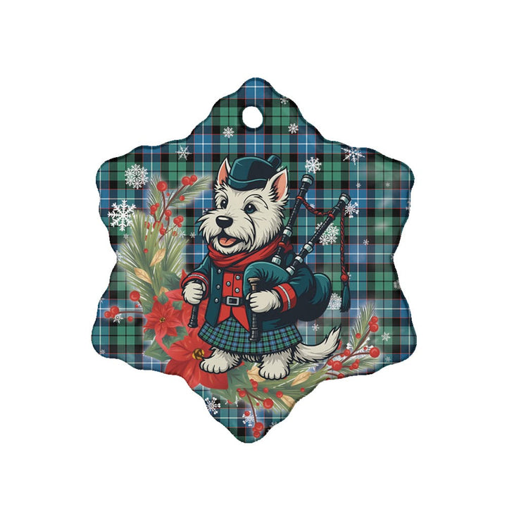 Scottish Galbraith Ancient Clan Tartan Ceramic Ornament Cute Scottish Terrier Dog Snow Flake Style Tartan Plaid