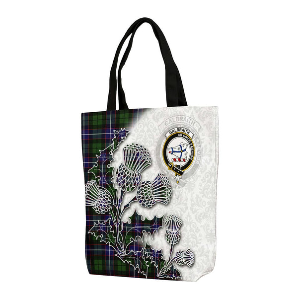 Scottish Galbraith Clan Tartan Canvas Bag With Shoulder Straps - Thistle Flowers Style Tartan Plaid 1