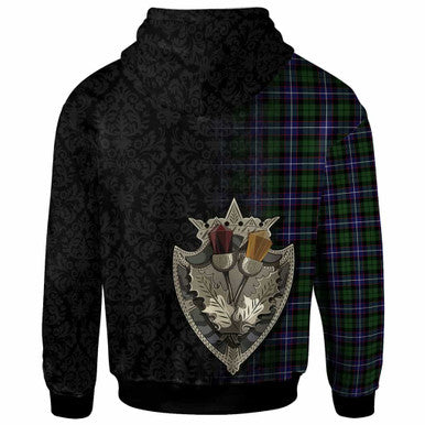 Scottish Galbraith Modern Clan Tartan Hoodie - Half Thistle Flowers Celtic Design Back Side Tartan Plaid