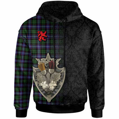 Scottish Galbraith Modern Clan Tartan Hoodie - Half Thistle Flowers Celtic Design Front Side Tartan Plaid
