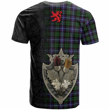 Scottish Galbraith Modern Clan Tartan T-Shirt - Half Thistle Flowers Celtic Design Back Side Tartan Plaid