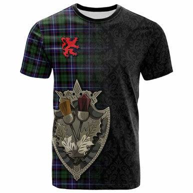 Scottish Galbraith Modern Clan Tartan T-Shirt - Half Thistle Flowers Celtic Design Front Side Tartan Plaid