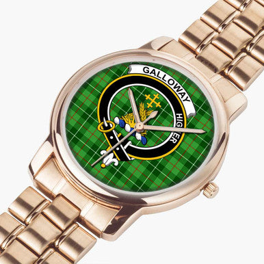 Scottish Galloway Clan Crest Tartan Folding Clasp Steel Quartz Watches Tartan Plaid Rose Gold 2