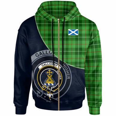 Scottish Galloway Clan Crest Tartan Hoodie - Bend Style Zip-up Tartan Plaid