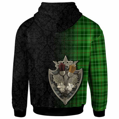 Scottish Galloway Clan Crest Tartan Hoodie - Half Thistle Flowers Celtic Design Back Side Tartan Plaid