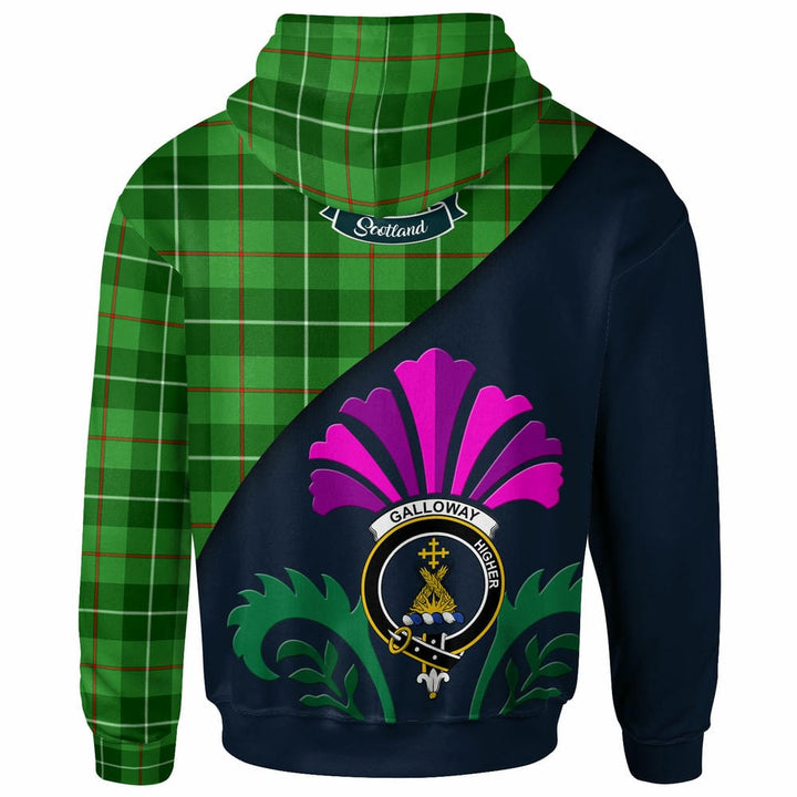 Scottish Galloway Clan Crest Tartan Hoodie - Scotland Thistle Style Back Side Tartan Plaid