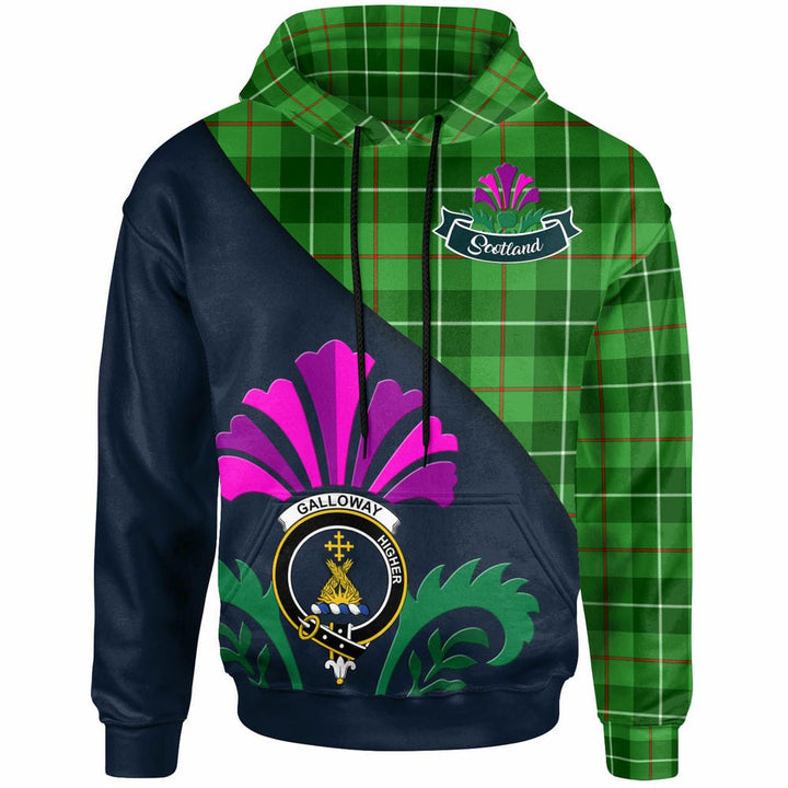 Scottish Galloway Clan Crest Tartan Hoodie - Scotland Thistle Style Front Side Tartan Plaid