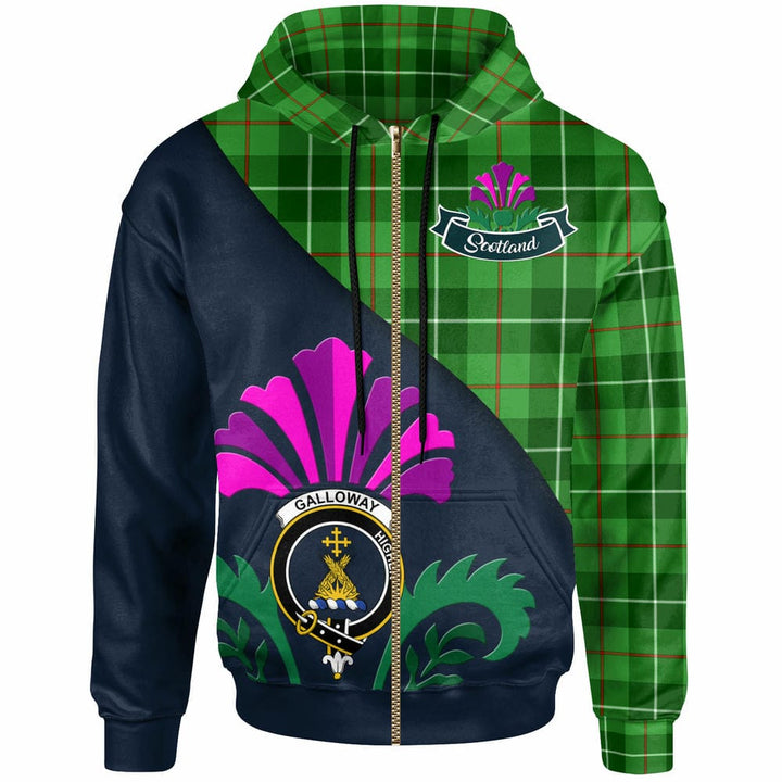 Scottish Galloway Clan Crest Tartan Hoodie - Scotland Thistle Style Zip-up Tartan Plaid