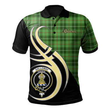 Scottish Galloway Clan Crest Tartan Polo Shirt Believe in Me Front Side Tartan Plaid