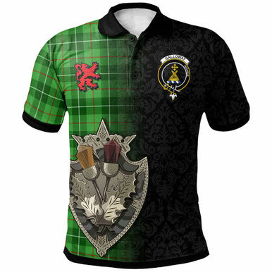 Scottish Galloway Clan Crest Tartan Polo Shirt - Half Thistle Flowers Celtic Design Front Side Tartan Plaid