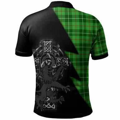 Scottish Galloway Clan Crest Tartan Polo Shirt - Lion Rampant Celtic Cross Flash Style Back Side Tartan Plaid