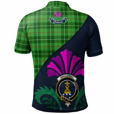 Scottish Galloway Clan Crest Tartan Polo Shirt - Scotland Thistle Style Back Side Tartan Plaid