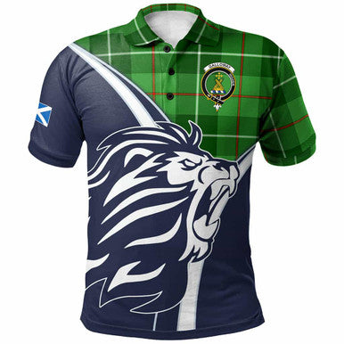 Scottish Galloway Clan Crest Tartan Polo Shirt - Scottish Flag With Lion Front Side Tartan Plaid