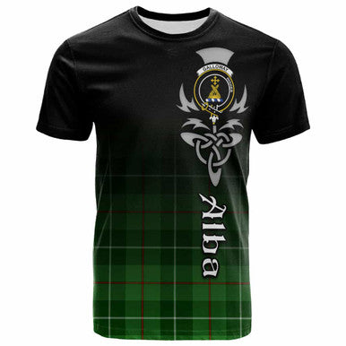 Scottish Galloway Clan Crest Tartan T-Shirt - Alba Gu Brath Family Crest Celtic Inspired Front Side Tartan Plaid