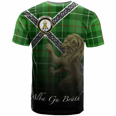 Scottish Galloway Clan Crest Tartan T-Shirt - Celtic With Scotland Lion Back Side Tartan Plaid
