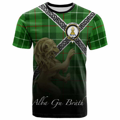 Scottish Galloway Clan Crest Tartan T-Shirt - Celtic With Scotland Lion Front Side Tartan Plaid