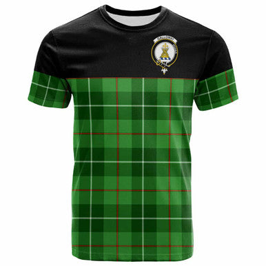 Scottish Galloway Clan Crest Tartan T-Shirt - Horizontal Style Front Side Tartan Plaid
