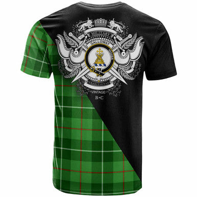 Scottish Galloway Clan Crest Tartan T-Shirt - Military Logo Back Side Tartan Plaid