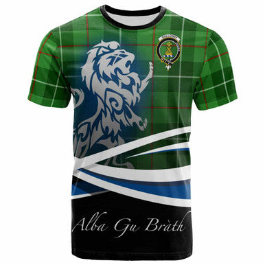 Scottish Galloway Clan Crest Tartan T-Shirt - Scotland Lion Front Side Tartan Plaid