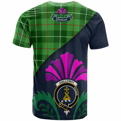 Scottish Galloway Clan Crest Tartan T-Shirt - Scotland Thistle Style Back Side Tartan Plaid