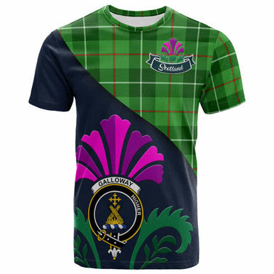 Scottish Galloway Clan Crest Tartan T-Shirt - Scotland Thistle Style Front Side Tartan Plaid