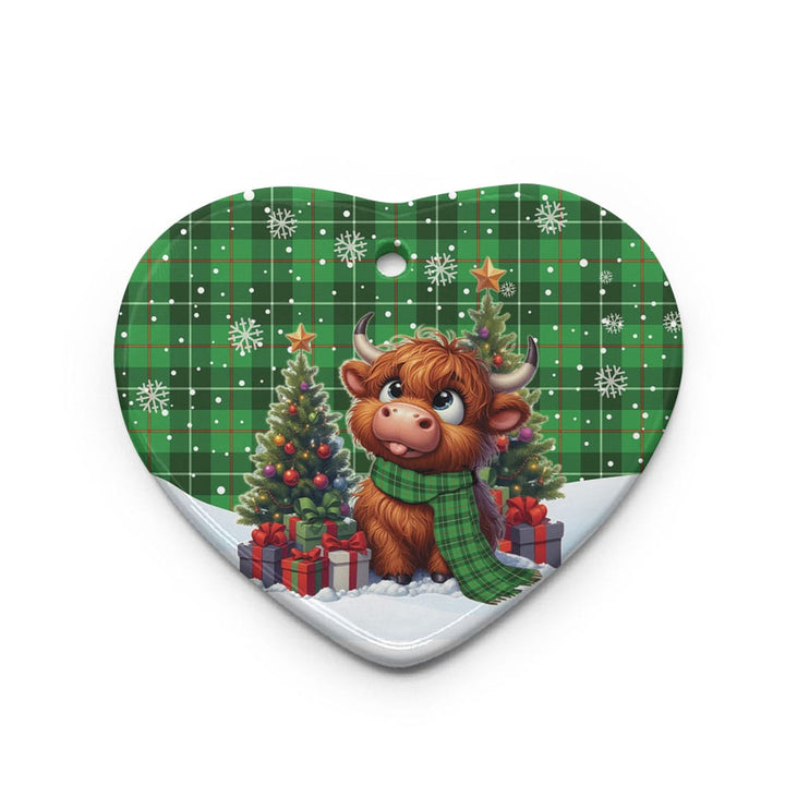 Scottish Galloway District Clan Tartan Ceramic Ornament Cute Highland Cow Christmas Heart Style Tartan Plaid