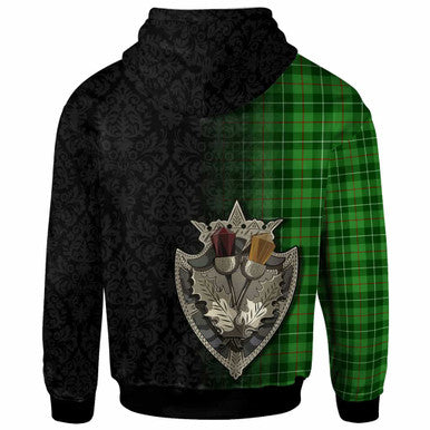 Scottish Galloway District Clan Tartan Hoodie - Half Thistle Flowers Celtic Design Back Side Tartan Plaid