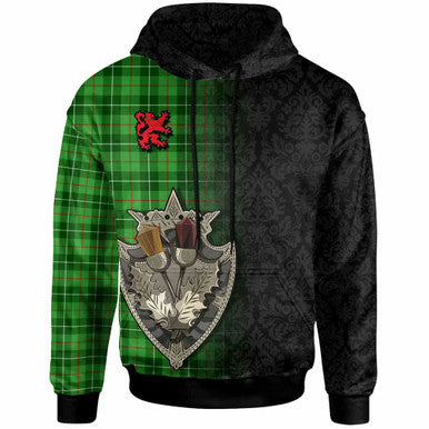 Scottish Galloway District Clan Tartan Hoodie - Half Thistle Flowers Celtic Design Front Side Tartan Plaid