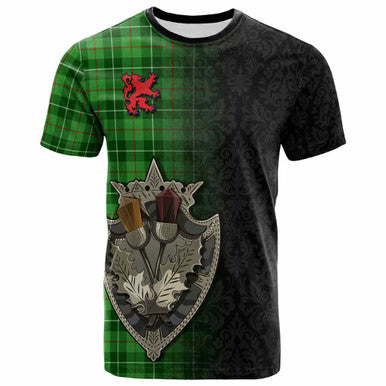 Scottish Galloway District Clan Tartan T-Shirt - Half Thistle Flowers Celtic Design Front Side Tartan Plaid