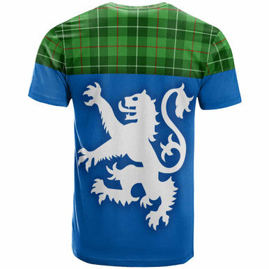 Scottish Galloway District Clan Tartan T-Shirt - Lion Rampant of Scotland With Flag Back Side Tartan Plaid