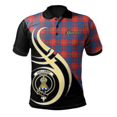 Scottish Galloway Red Clan Crest Tartan Polo Shirt Believe in Me Front Side Tartan Plaid