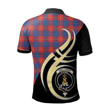 Scottish Galloway Red Clan Crest Tartan Polo Shirt Believe in Me Back Side Tartan Plaid