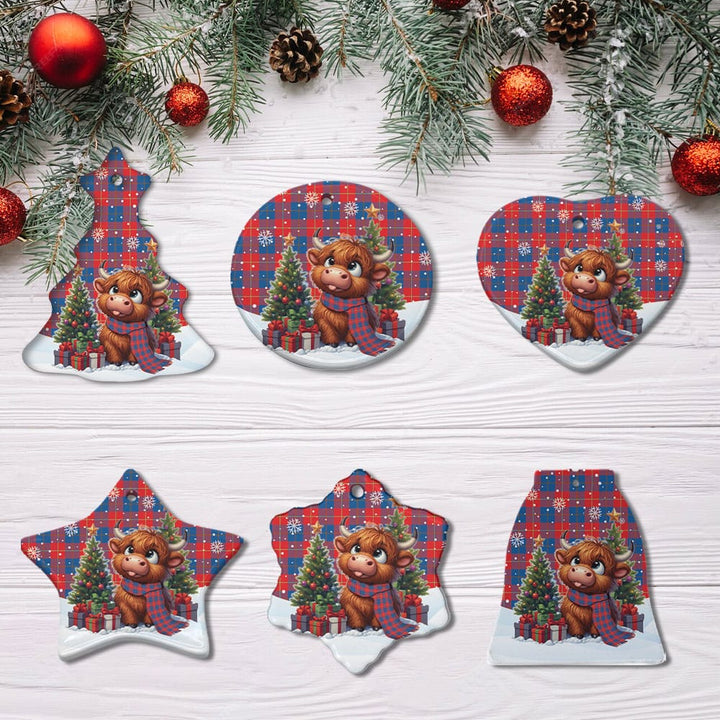 Scottish Galloway Red Clan Tartan Ceramic Ornament Cute Highland Cow Christmas All Style Tartan Plaid