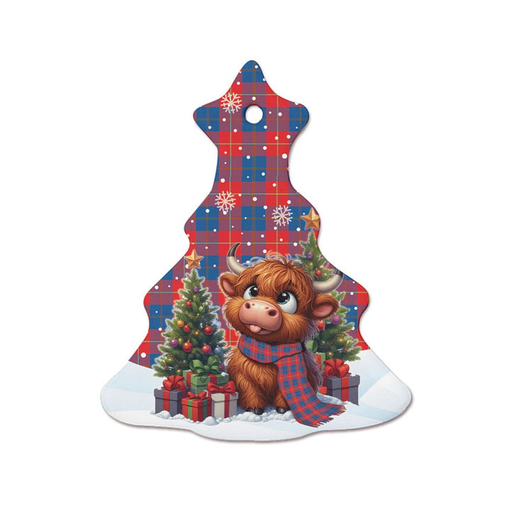 Scottish Galloway Red Clan Tartan Ceramic Ornament Cute Highland Cow Christmas Tree Style Tartan Plaid