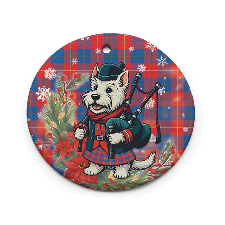 Scottish Galloway Red Clan Tartan Ceramic Ornament Cute Scottish Terrier Dog Circle Style Tartan Plaid